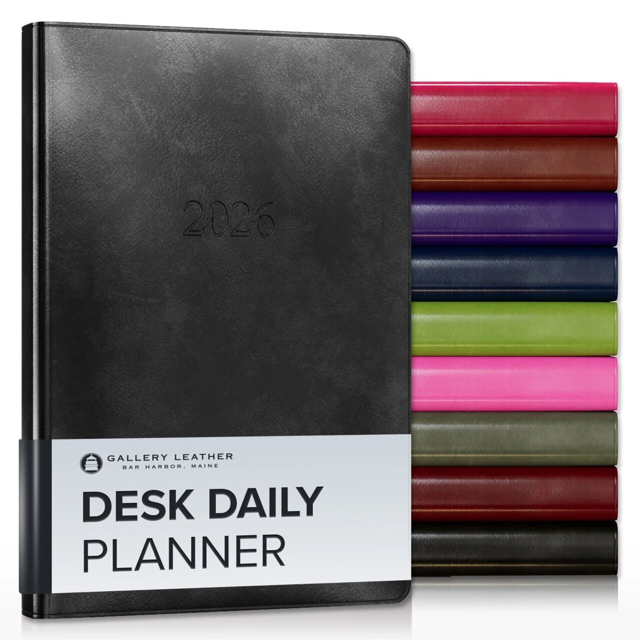 Gallery Leather Desk Daily Planner 2026, Elegantly Bound Daily Calendar Planner and Notebook with Stylish Gold-Gilded Page Edges, 12 Months - 8 x 5.5 ”